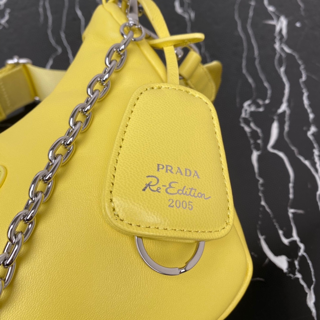 Prada Padded Nappa Leather Re Edition 2005 Shoulder Bag Lemon Yellow 1BH204